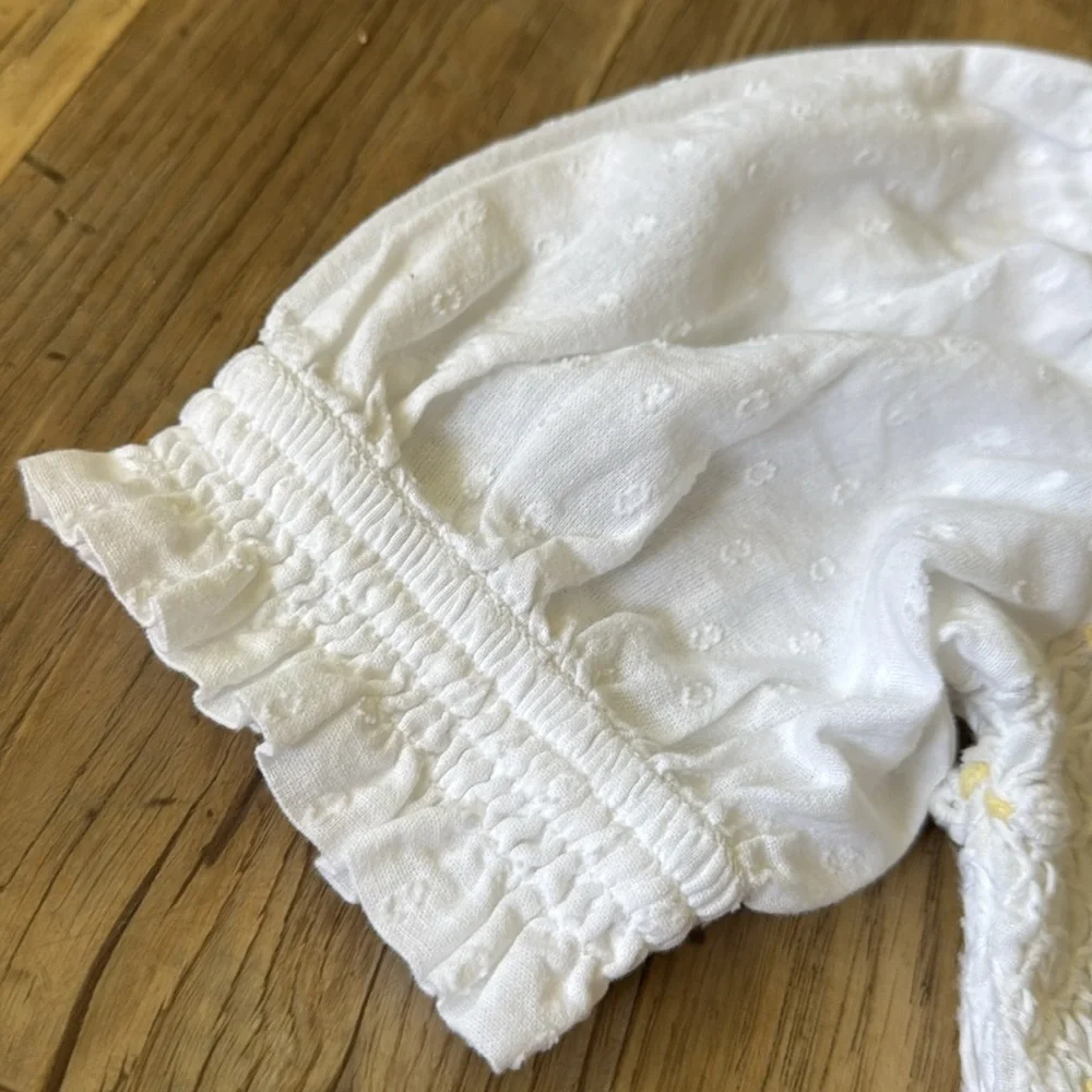 NWT Free People Cecilia Puffy Sleeve Smocked Embroidered Rosette Top Size XS